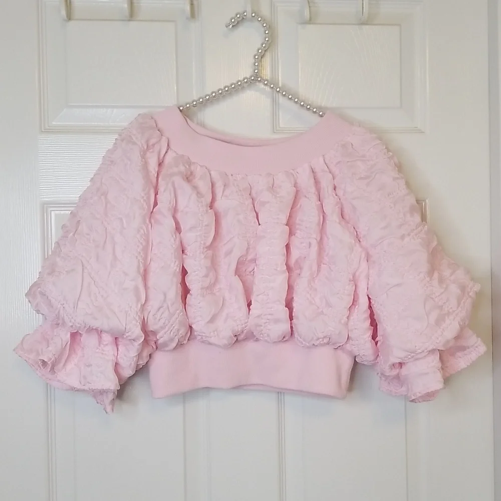 Jj's Fairyland Flourish In Frills Shortsleeve Pink Crop Top - Picture 2 of 12